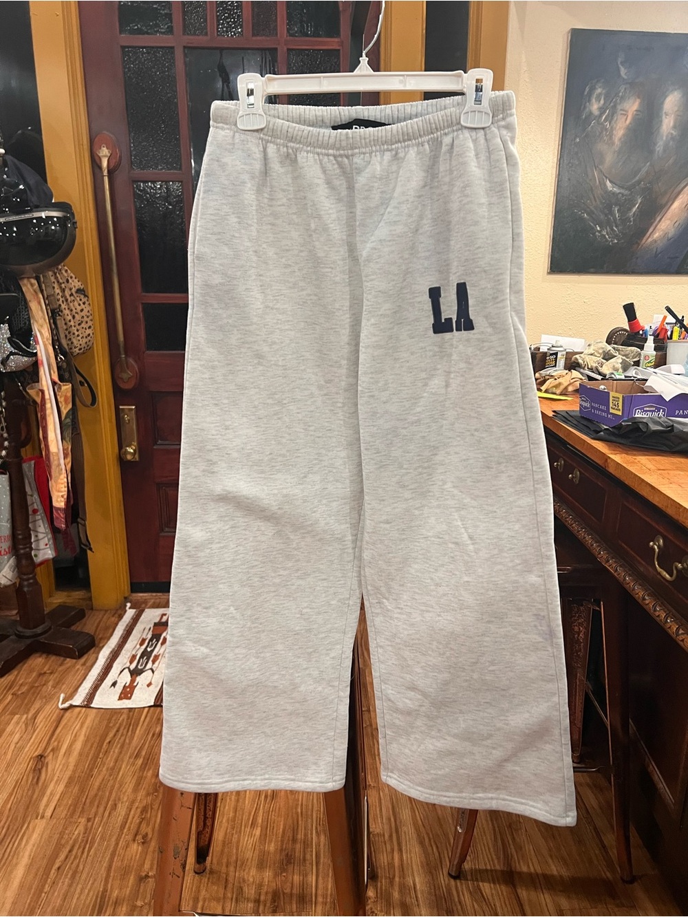 Carbon Light Gray Sweatpants with Navy LA Graphic